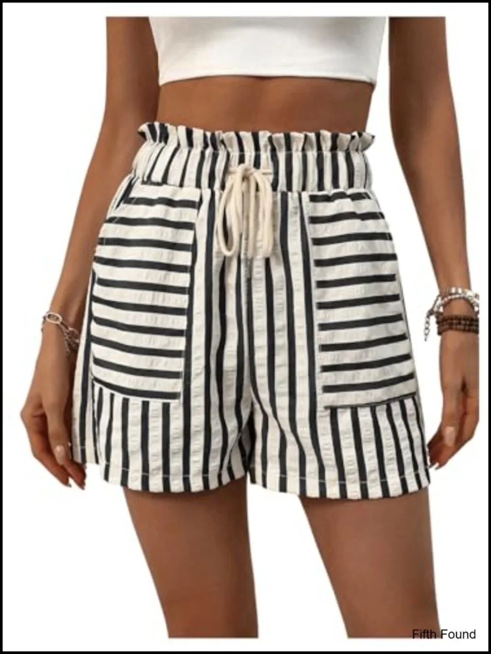 High Rise Striped Linen Shorts with Drawstring Waist